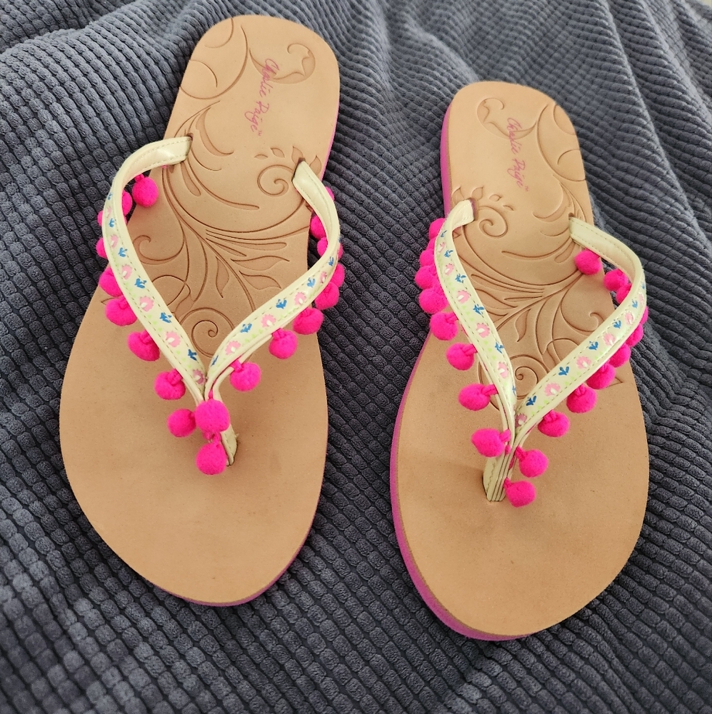 Pink Pom-Pom Embellished Flip Flops
